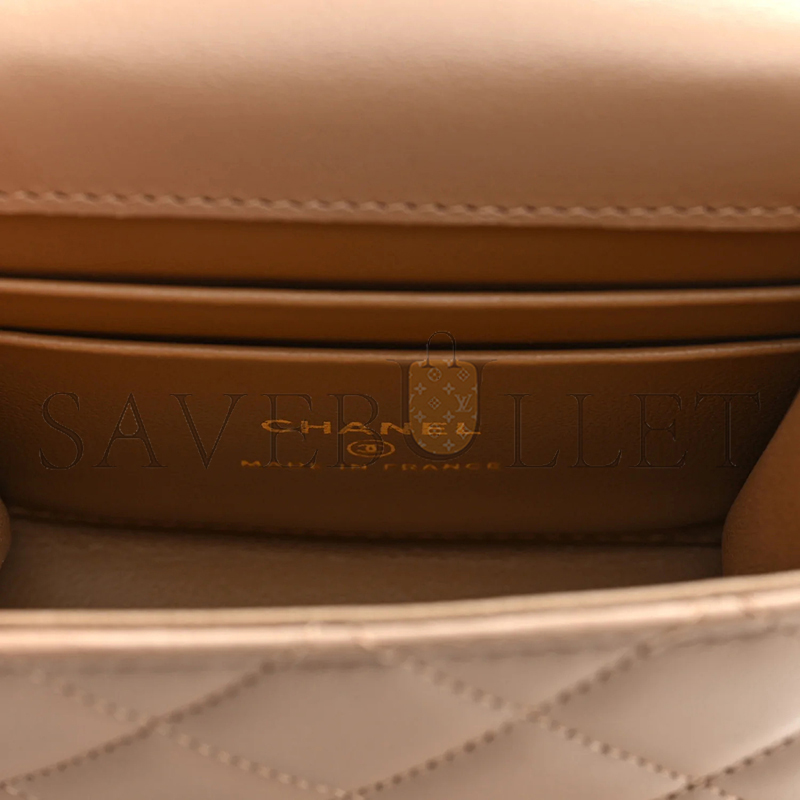 CHANEL LAMBSKIN QUILTED MINI TOP HANDLE FLAP CLUTCH WITH CHAIN BEIGE AP2682 (11*11*5.5cm)